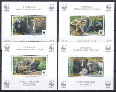 DB1 Fauna Congo WWF Maimute Cercopitec 4 x SS de lux MNH foto