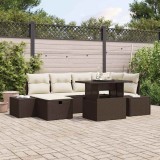 vidaXL Set de canapele pentru grădină cu pernă 7 pcs Maro Rattan poli
