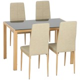 HOMCOM Set masă cu 4 scaune din piele sintetică, blat dreptunghiular din sticlă securizată, 120x70x75cm, natural | Aosom Romania