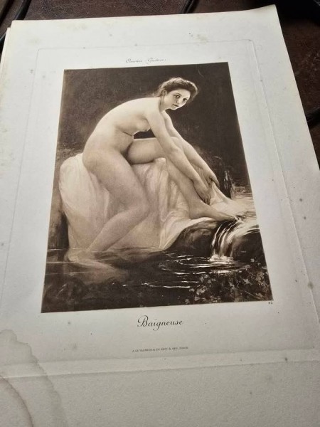 Gravura Gustave Courtois interbelica - Jeune fille a la source / Baigneuse