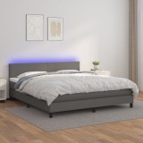 Cumpara ieftin Pat cu arcuri, saltea și LED, gri, 180x200 cm, piele ecologică