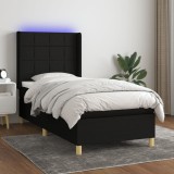 Cumpara ieftin Pat cu arcuri, saltea și LED, negru, 100x200 cm, textil
