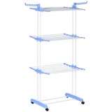 Uscator de rufe extensibil HOMCOM pe 4 niveluri cu 4 roti, din otel si pp, 73x64x177 cm, Albastru si Argintiu | Aosom Romania