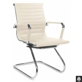 Scaun conferinta HM Prestige Skid, Ergonomic, Piele ecologica, Cadru cromat, Suport lombar, 136 kg, Crem