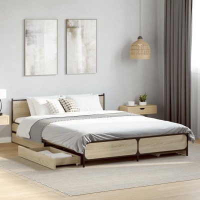 vidaXL Cadru de pat cu sertare stejar sonoma 135x190 cm lemn prelucrat 3279948 foto