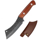 Cumpara ieftin Satar de bucatarie, otel inoxidabil, maner ergonomic, 22 cm, husa, maro