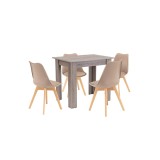 Set masa dining Leziter Amina 4 1, 4 scaune si 1 masa, culoare bej-stejar York, design modern