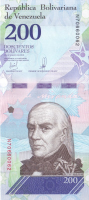 Bancnota Venezuela 200 Bolivares Soberano 13.03.2018 - PNew UNC foto