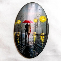 Tablou cu barbat si femeie sub umbrela intr-un cadu idilic nocturn, tablou lemn 41793