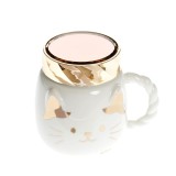 Cana ceramica cu model pisica si capac decorativ auriu