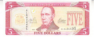 M1 - Bancnota foarte veche - Liberia - 5 dolari - 2003 foto