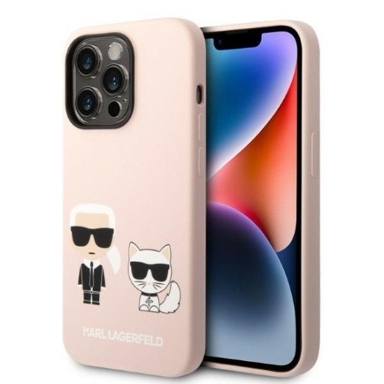 Husa pentru iPhone 14 Pro Max - Karl Lagerfeld Silicone MagSafe (KLHMP14XSSKCI) - Light Pink Karl&amp;Choupette