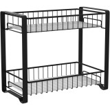 SONGMICS Raft organizator pentru bucatarie cu 2 niveluri pentru condimente si accesorii,structura metalica rezistenta din otel,utilizare multifuncti