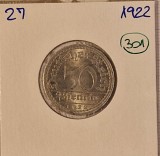 301 Germania Germany, 50 Pfennigs 1922, KM#27, excelenta, Europa