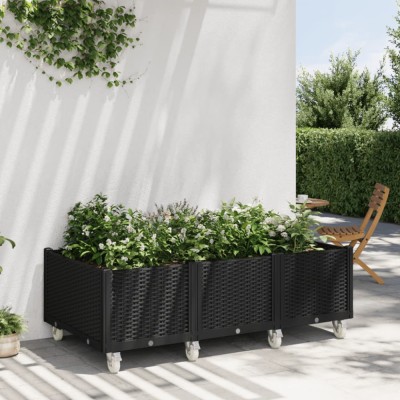 vidaXL Jardinieră de grădină cu picioare, negru, 150x80x54 cm, PP foto