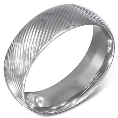 Verighetă din oțel argintiu cu caneluri diagonale - Marime inel: 67 foto