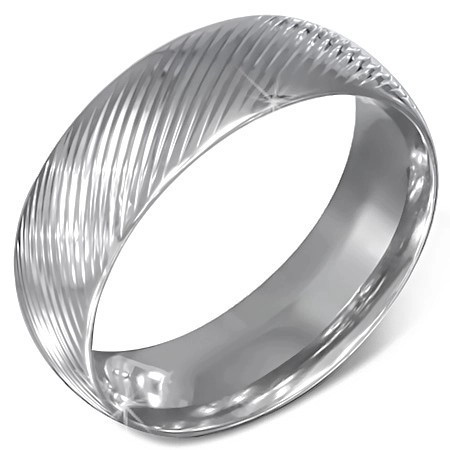 Verighetă din oțel argintiu cu caneluri diagonale - Marime inel: 67