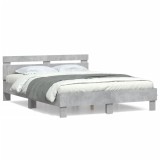 VidaXL Cadru de pat cu tăblie gri beton 150x200 cm lemn prelucrat 3207416