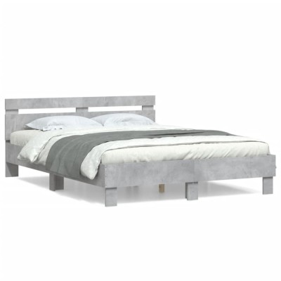 vidaXL Cadru de pat cu tăblie gri beton 150x200 cm lemn prelucrat 3207416 foto