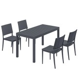 Outsunny Set mobilier de grădină, grup de scaune 5 piese, masă lată cu 4 scaune stivuibile, design lamelar pentru 4 persoane, gri &icirc;nchis | Aosom Roman