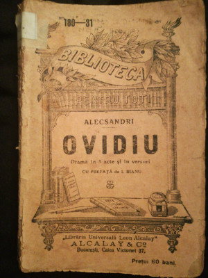 Ovidiu. Drama in 5 acte si in versuri, de V. ALECSANDRI, BPT 180 pref. I. Bianu foto