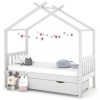 Gossi cadru pat de copii cu un sertar, alb, 80x160 cm, lemn masiv pin