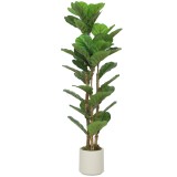 HOMCOM Plantă artificială de interior 120 cm Ficus lyrata arbore artificial cu ghiveci din plastic și trunchi din lemn masiv, verde | Aosom Romania