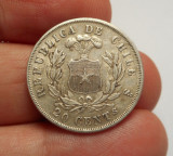 Chile 20 Centavos 1872 Piesa de Colectie