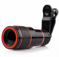 Lentila Zoom 8x iUni Teleobiectiv Optic cu clips de prindere, compatibil cu Smartphone si Tableta, Negru foto