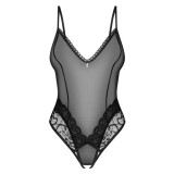 Body Obsessive Blomentis Negru Plasa Fina cu Dantela si Detaliu Decorativ pe Fata, Marime XSmall-Small - Lenjerie Sexy Femei