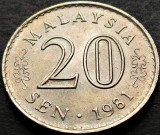 Moneda exotica 20 SEN- MALAEZIA, anul 1981 *cod 5212 = A.UNC, Asia