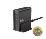 Incarcator Statie Tech-Protect DC80W 80W 3A 2 x USB-A - 4 x USB-C Negru