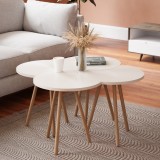 Set 4 buc masute cafea Hojer semirotunda alb efect lemn [en.casa] HausGarden Leisure, [en.casa]
