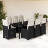 Set Bistro Gradina Gossi, 9 Piese, Poliratan Negru, Perne Incluse, Masa Sticla, Scaune Rabatabile