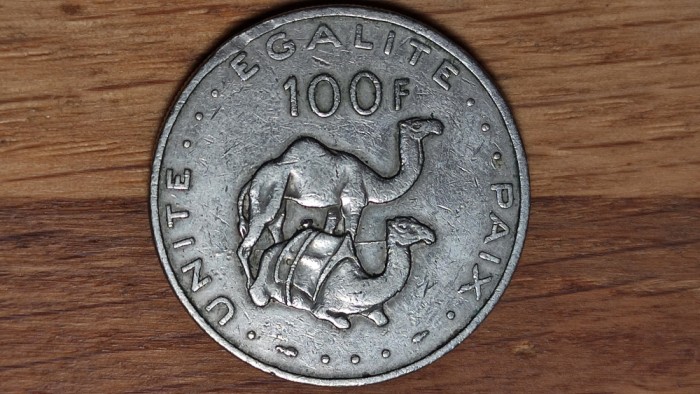 Djibouti - moneda de colectie istorica - 100 franci / francs 1977 - dromaderi !