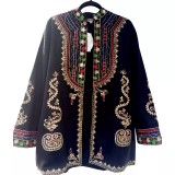 Cumpara ieftin Palton traditional negru cu broderie florala multicolora - PTI02
