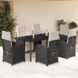 VidaXL Set mobilier de grădină cu perne, 7 piese, negru, poliratan
