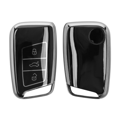 Husa Cheie Auto Kwmobile pentru VW 3 Butoane, Negru/Argintiu, Silicon, KWM000025EN002C foto