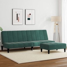 vidaXL Canapea extensibilă cu taburet, 2 locuri, verde &icirc;nchis, catifea