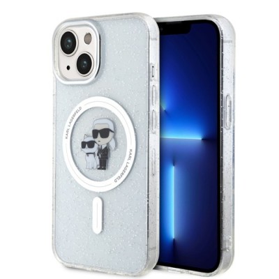 Husa pentru iPhone 15 / iPhone 14 / iPhone 13 - Karl Lagerfeld Glitter MagSafe (KLHMP15SHGKCNOT) - Transparent Karl&amp;amp;Choupette foto