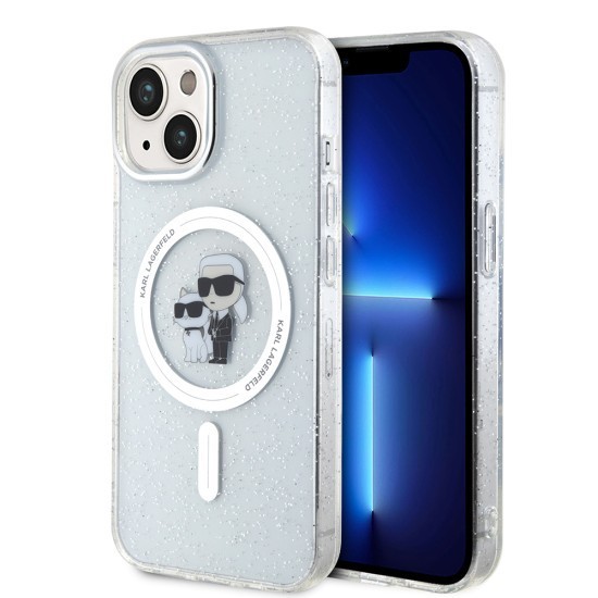 Husa pentru iPhone 15 / iPhone 14 / iPhone 13 - Karl Lagerfeld Glitter MagSafe (KLHMP15SHGKCNOT) - Transparent Karl&amp;Choupette