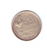 Moneda Franta 20 franci/francs 1951 B, stare buna, curata
