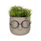 Ghiveci decorativ cu ochelari si planta artificiala, 11x14 cm, ATU-086341, Oem