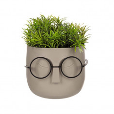Ghiveci decorativ cu ochelari si planta artificiala, 11x14 cm, ATU-086341