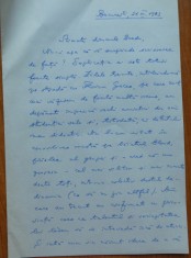 Scrisoare olografa a lui Stefan Cazimir, 1983
