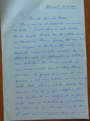 Scrisoare olografa a lui Stefan Cazimir, 1983 foto