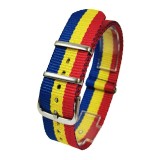 Cumpara ieftin Curea Ceas NATO Textil Tricolor Romania 18mm 20mm 22mm, Curea tip NATO din Nylon, Catarama Argintie Inox, 26cm