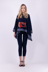 Bluza Negative oversize, bleumarin, tip pelerina foto