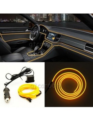 Fir neon auto electroluminiscent El Wire 3m cu lumina Galbena cu droser si mufa bricheta foto
