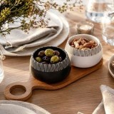 Platou aperitive din bambus cu 2 compartimente și boluri ceramice, 27,5x10x6cm, CMCLASS